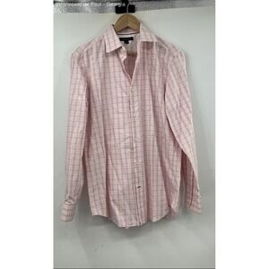 Banana Republic Pink Plaid 100% Cotton Button Down Dress Shirt Men's 15 Non-Iron